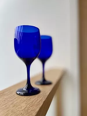 Buy A Pair Of Retro Libbey Cobalt Blue Wine Glasses • 29.99£
