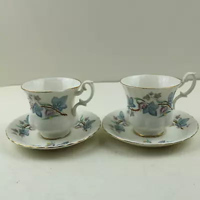 Buy Royal Kent Trentside  2 Coffee Cups And Saucers Blue Grey Ivy • 6.99£