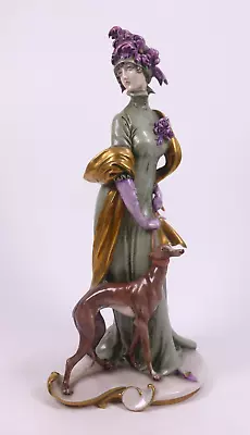 Buy CAPODIMONTE GIUSEPPE CAPPE 1920's BEAUTIFULLY DRESSED LADY WITH WHIPPET DOG RARE • 495£