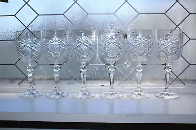 Buy 6 Vintage Bohemia Hand Cut Lead Crystal Wine Glasses Queen's Lace Fan And Star • 102.51£