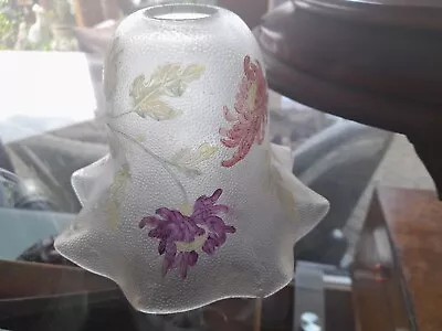 Buy Antique Art Nouveau Reverse Hand Painted Chrysanthemum Frilled Glass Lamp Shade. • 29.99£