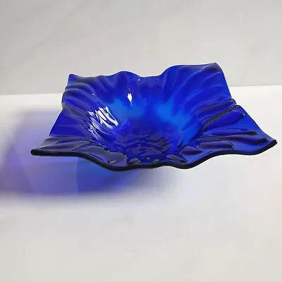 Buy Fused Glass Royal Blue Cobalt Blue Dish With Fluted Wavy Shape • 27.50£