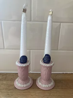 Buy Pink Jasperware Wedgwood Candlesticks Candle Holders X 2 With Wedgwood Candles • 45£