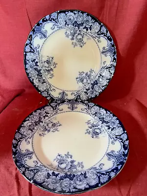 Buy 2x Antique Victorian JHW & Sons Belmont Flow Blue  10  Dinner Plates VGC For Age • 16.50£