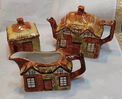 Buy Cottage Ware Thatched Teapot/milk Jug And Sugar Bowl Lovely Condition. • 19.99£