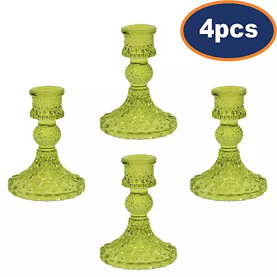 Buy 4Pcs Green Dinner Candle Holder Glass Vintage Taper Table Tabletop Party Décor • 14.95£