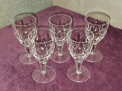 Buy Beautiful Set Of 5 Cut Crystal Pedestal Sherry / Liqueur Glasses - Very Good • 2.99£