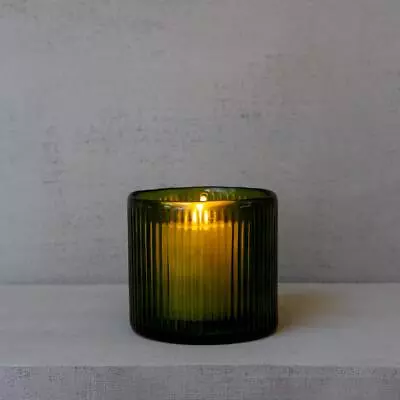 Buy 1x Vintage Green Glass Ribbed Hurricane Candle Holder, Tea Light Votive 2 Sizes • 14£