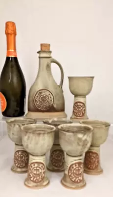 Buy Vintage Tremar Pottery Cornish Stoneware Wine Carafe With 6 Wine Tumblers ~ VGC • 39£