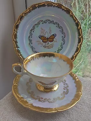 Buy Vtg H K Bavaria German Butterfly Teacup, Saucer & Side Plate Lustre Gilded 22KT  • 29.99£