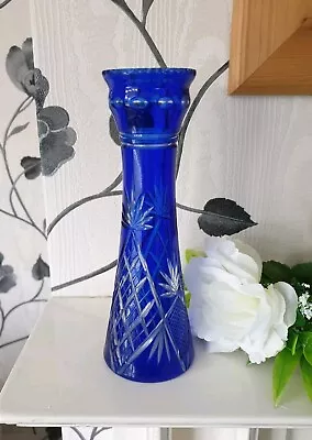 Buy Bohemian Style Glass Vase Cobalt Blue Cut To Clear H8  • 18£