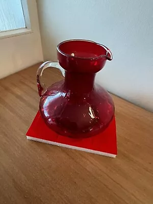 Buy Vintage Ruby Red Glass Jug Lovely Detailed Piece  • 5£