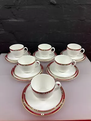 Buy 6 X Royal Stafford Red And Gold Tea Trios Cups Saucers And Side Plate Set • 29.99£