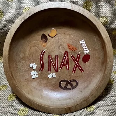 Buy VINTAGE 1950s  SNAX  Bowl Woodpecker Wood Ware Nuts Pop Corn Pretzels Candy • 16.80£