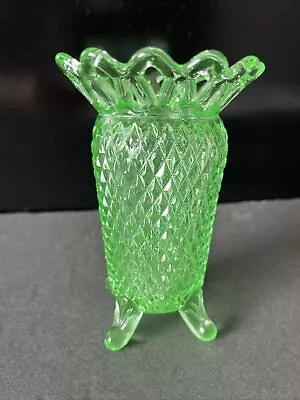 Buy 4-Toed Diamond Cut Unitarian Green Laced Edge Vase By Imperial Glass 5” • 27.07£