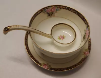 Buy Vintage Noritake Hand Painted Porcelain Footed Bowl Saucer Ladle • 11.90£