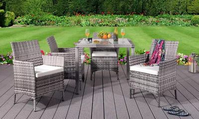 Buy 5PC Rattan Dining Set Garden Patio Furniture - 4 Chairs & Square Table • 184.99£