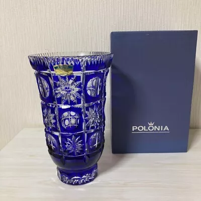 Buy Polonia Crystal Glass Flower Vase Deep Blue Crystal Hand-Cut Kiriko H20cm • 125.81£