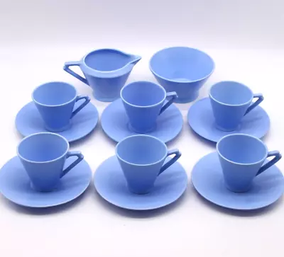 Buy ROYAL CAULDON Set Of 6 Art Deco Coffee Cups And Saucers Solid Sky Blue Jug Bowl • 4.99£