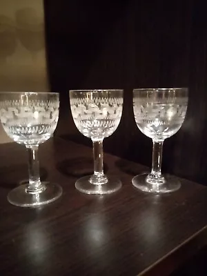 Buy 3 X Antique Victorian Wine Sherry Drinking Glasses 19th Century  • 10£