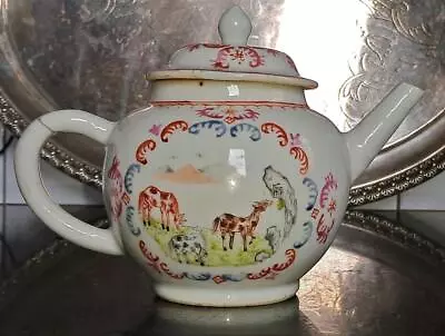 Buy Delightful Chinese 18th Porcelain Teapot Decorated With Two Horses And A Foal • 284.99£