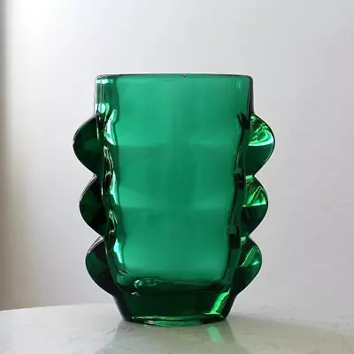 Buy Sklo Union 1970s Rosice Green Pressed Glass Vase - Pattern #1272 • 65£