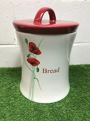 Buy Dunelm Poppy Bread Bin Red & White Ceramic Storage Box Crock Round Lidded VGC S7 • 22.48£