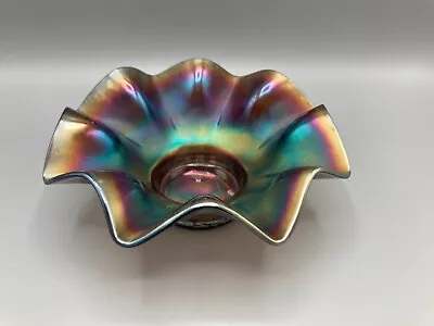 Buy Vintage Iridescent Carnival Glass Amethyst Ruffled Bowl • 24.99£