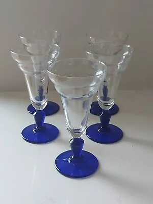 Buy Cobalt Blue Stemmed Wine Glasses X5 • 24£