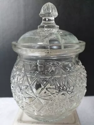Buy Vintage Honey Or Jam Pot, Cut Glass Decoration With Lid, Genuine 1950s Item. • 8.03£