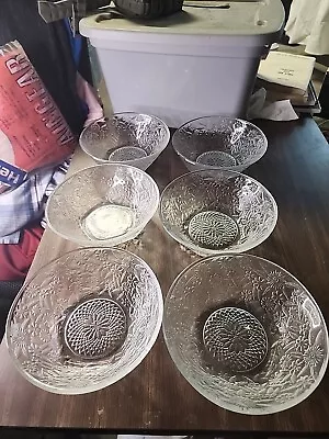 Buy 6 Indiana Glass: PINEAPPLE & FLORAL #618 CLEAR  7 1/2  SCALLOPED EDGE SALAD BOWL • 27.95£