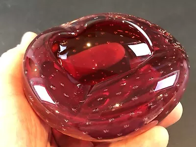 Buy WHITEFRIARS 1960s Glass Controlled Ascending Bubble Design Ruby Red Dish Ashtray • 10£