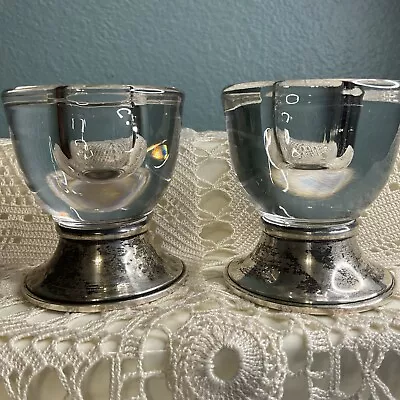 Buy Pair Signed Frank M Whiting Sterling Glass Candle Holders 3” • 15.52£
