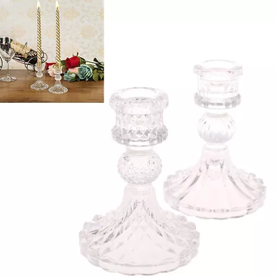 Buy Vintage Glass Clear Candlestick Dinner Candle Holder Home Wedding Decora ZDP • 7.38£