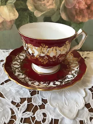 Buy Ansley Tea Cup And Saucer Red/Gold Crocus  English Bone China English China ❤️ • 18£