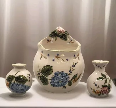 Buy 1 Wall Planter Pocket  & 2 Small Vases By Princess House Ceramic Vintage Garden  • 46.59£