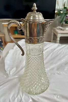 Buy Cut Glass & Silver/pewter Vintage Wine Oil Decanter Jug Superb Condition • 19.50£