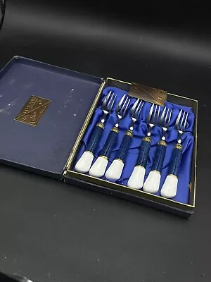 Buy Coalport  BLUE 4 Individual Fruit Forks Handles To Right With Box • 46.55£