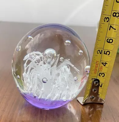Buy ART GLASS PAPERWEIGHT ClearBubble & Purple Hue 1985 VINTAGE RARE 7cm • 14.99£
