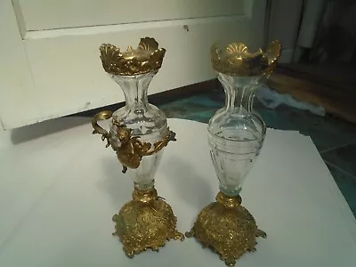 Buy Pair Of Lovely Antique Glass Butterfly Vases With Ormolu Decoration & Cherub • 16£