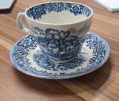 Buy Vintage English Village Olde Staffordshire Cup & Saucer Blue White • 10£
