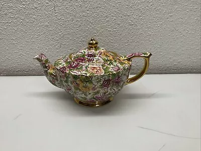 Buy Vintage James Sadler Country Rose White Chintz Teapot Pink Flowers Gold Trim • 74.55£