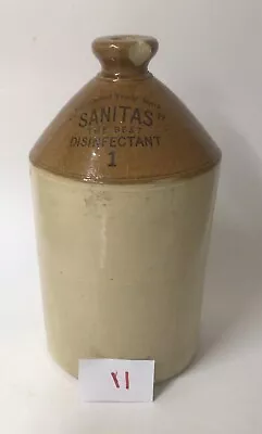 Buy Antique/Vintage Salt Glazed Flagon Stoneware Jar, SANITAS Disinfectant. 11 • 15£