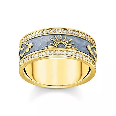 Buy Thomas Sabo Jewelry Women's Ring Blue With Cosmic Symbols Gold Plated TR2450-565 • 186.27£
