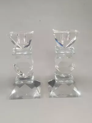 Buy Galway Living 2x Geo Cut Acrylic?/Glass Candlesticks 16cm Tall (Hsh1) • 7.99£