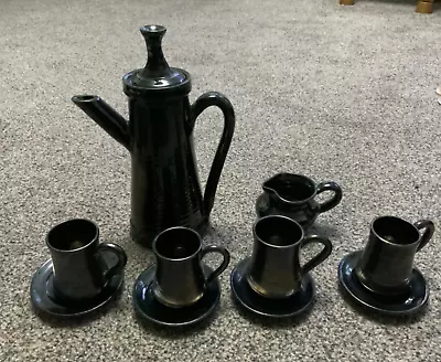 Buy 12pcs Vintage Knights Tintagel Pottery Gun Metal Glaze Coffee Set For 4 Gothic • 14.99£