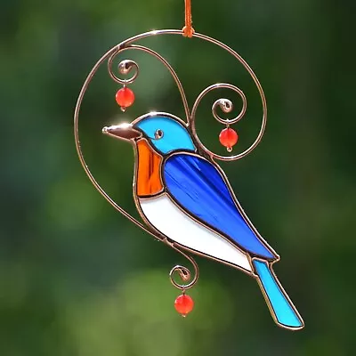 Bluebird Stained Glass Bird Suncatcher Christmas Gifts Mini Garden Decor  Custom Stained Glass Window Hangings Little Bluebird Bird Artwork 
