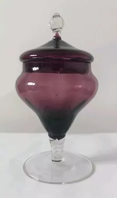 Buy Vintage Empoli Amethyst Pedestal Bowl Bon Bon Apothecary Jar Art Glass • 25£