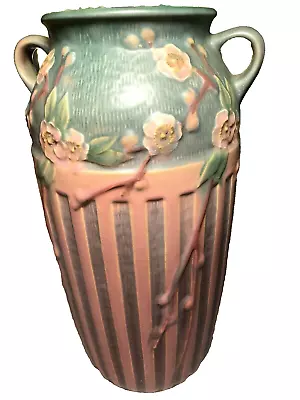 Buy RARE 12 1/2  Roseville Blue Cherry Blossom American Art Pottery Handled Vase • 1,480.60£
