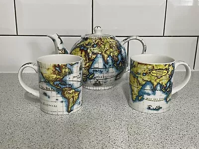 Buy Paul Cardew Terrestrial Globe Teapot & 2 Mugs Issued In 2000 World Map Design • 45£